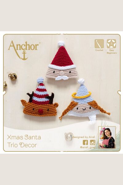 Anchor Різдвяний Санта-Клаус, три ялинкові прикраси, набір для в'язання гачко...