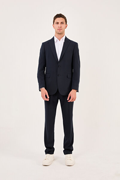 wodelli Men's Black Mono Collar Suit – Regular Wool Fabric