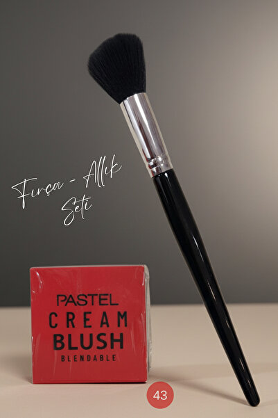 Pastel Kadın Kozmetik Allık Paleti ve Allık Fırçası 2`li Set