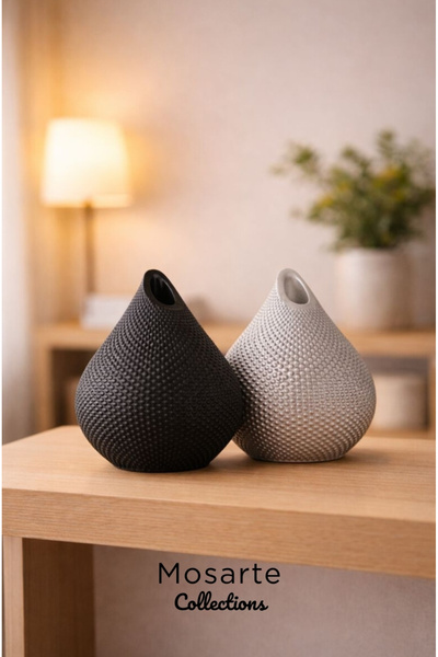 Mosarte Damla Formlu Modern Dekor Vazosu 3D Doku Yüzeyli 2'li