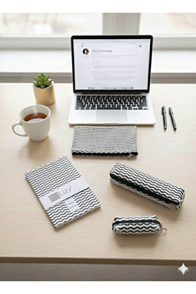 Adalinhome Lizy Modern Geometric Pattern Daily & Office Set (Notebook-Accessory Bag-Pen Holder-Coin Bag)