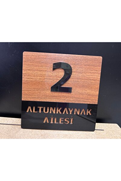 hazer case KİŞİYE ÖZEL SİYAH&AHŞAP PLEKSİ+MDF AİLE İSMİ VE KAPI NUMARASI TABE...