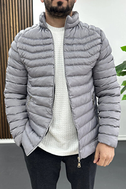 Edwox Men's Slim Fit Puffer Jacket Gray Edw435