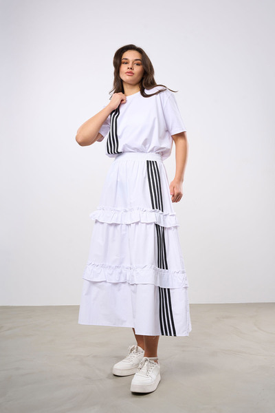 HANIQA Striped Detail Casual Skirt Suit