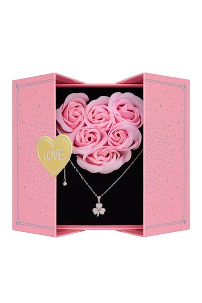 Welike Gift set with 6 soap roses and chain, book-type box - pink