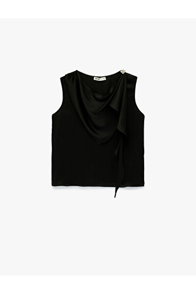 Koton Round Shawl Collar Sleeveless Satin Blouse with Accessory Detail