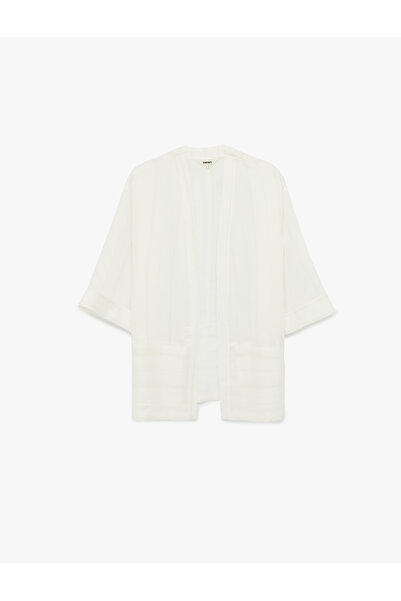 Koton Linen Blend 3/4 Wide Sleeve Striped Kimono