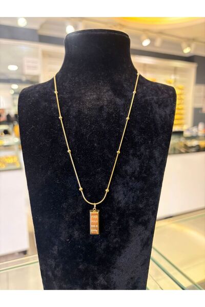 imitasyon dünyası 14 Ayar Renk Külçe Uçlu Dorika Zincirli Çelik Kolye 40+5