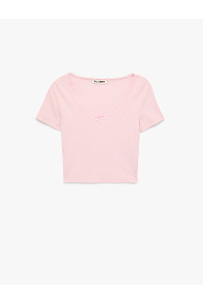 Koton Short Sleeve U Neck Slim Fit Cotton Crop T-Shirt