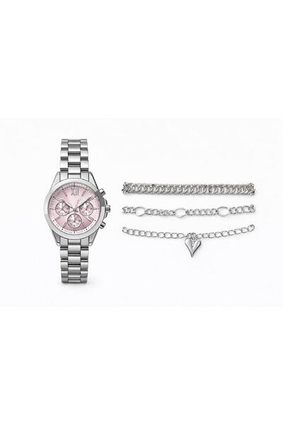 SEES AKSESUAR Gümüş Metal Kadın Kol Saati - Gümüş Kaplama Bileklik Set Hediyeli