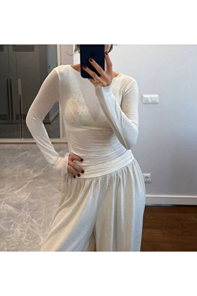 MODA FINE Boat Neck Transparent Tulle Blouse