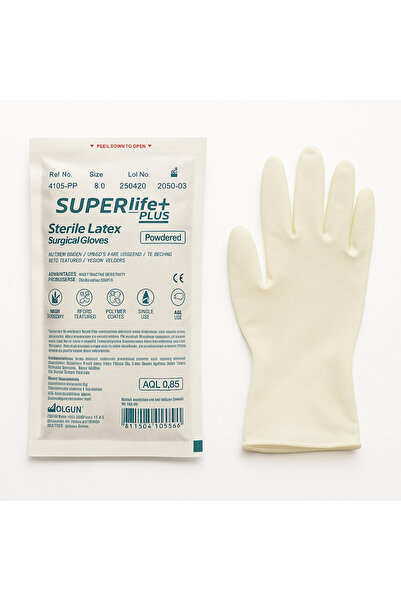 Superlife + Plus Steril Latex Cerrahi Eldiven 8.0 Pudralı - Steril R (Tek Kul...