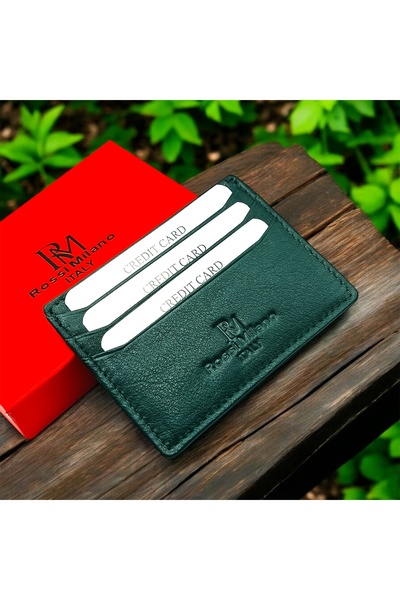 GENERAL'S Rossi Milano Leather Holder, Green, Genuine Cow Nappa Leather, Slim Wallet, 6cm x 8cm