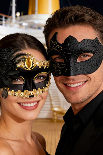 shop Çiftlere Özel Lüks Parti Maske Seti - Taşlı Kadın ve Şık Erkek Venedik B...