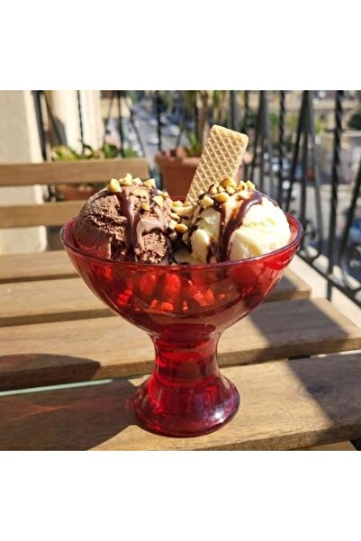 DAMMERUN Kırmızı Cam Dondurma & Magnolya Bardağı 2’li Set | 10 cm Ağız Genişl...