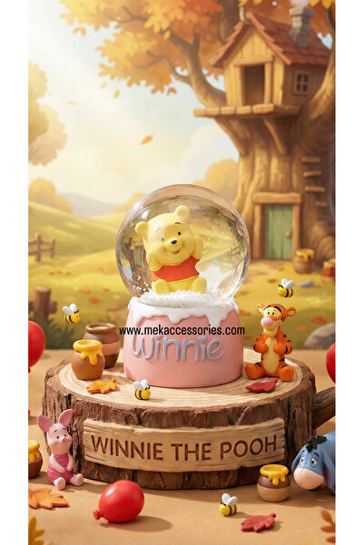 Mek Accessories Winnie The Pooh Figürlü Pembe Kar Küresi - Masa Üstü Dekorati...