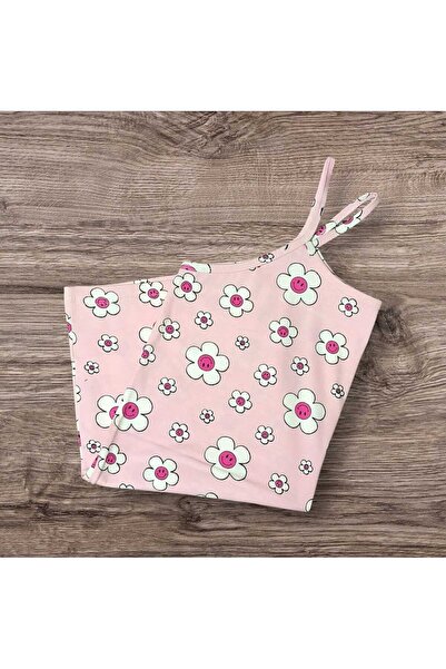 ESTA STORE Pink and White Floral Patterned Tank Top with Straps That Don'T Stretch, Straps Sewn from Its Own Fabric