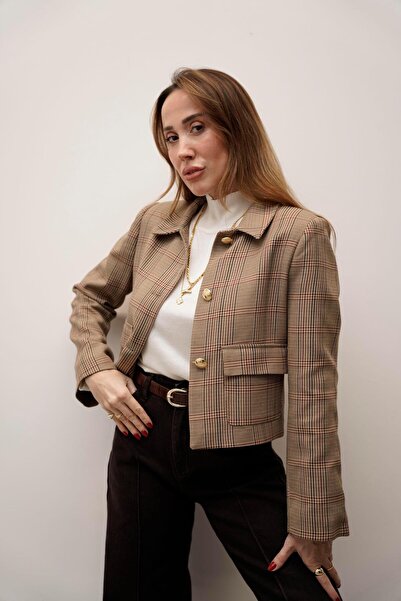 Maldia Shop Women's Crow's Feet Patterned Blazer Jacket