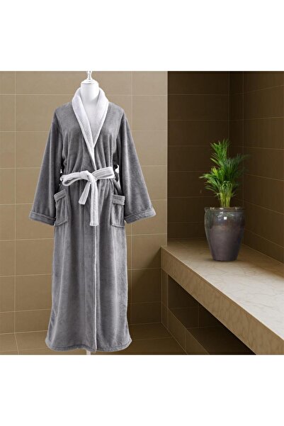Melen Modern dark grey coral fleece bathrobe, highly absorbent