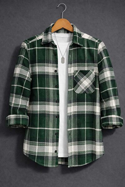 YNGMENCLASS Single-Pocket Detail Carved Plaid Textured Cashmere Cotton Winter Woodcutter's Shirt