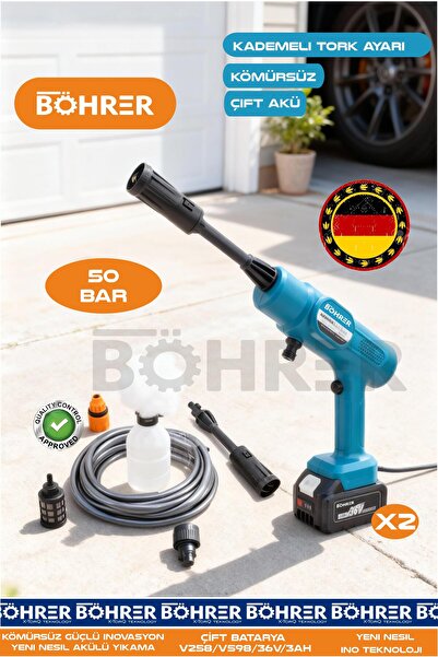 BÖHRER ALMAN DESİGNE ÇİFT AKÜLÜ KÖMÜRSÜZ 36V 5AH OTO ARAÇ YIKAMA BAHÇE SULAMA...