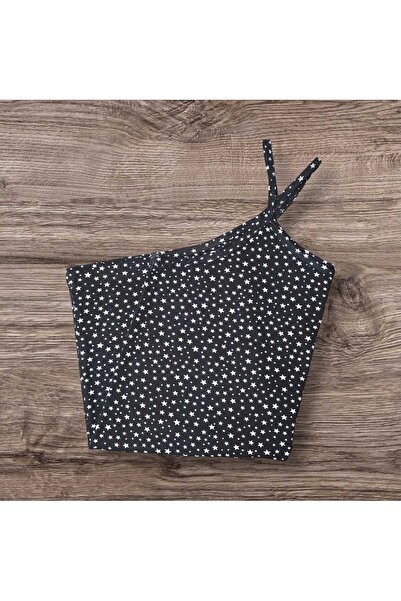 ESTA STORE Black and White Star-Patterned Tank Top with Straps, No Stretch, Straps Sewn from Its Own Fabric.