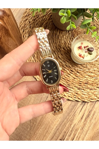 TD TRENDDURAGI Oval Gold Inside Black Women's Wrist Watch