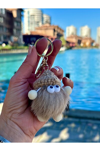 EbruVogue Beige Tasseled Plush Bag Accessory