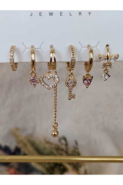 Tuel Gold Detaylı Çoklu Çelik Kadın Küpe