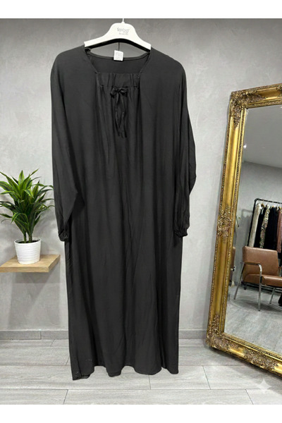 fariza tekstil فستان محتشم من الفيسكوز بقصة واسعة وياقة على شكل حرف U