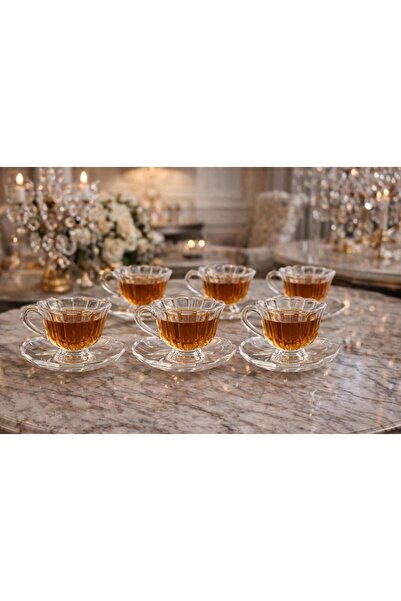 decovien Stylish Glass Set of 6 with Handles, for Serving Tea and Hot Drinks