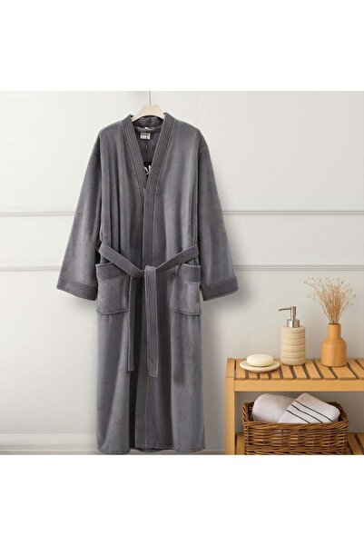 Melen Coral fleece bathrobe, highly absorbent - Olean - Grey