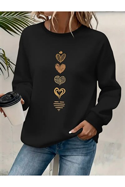 FUFLUNS Crowned Heart Printed Oversize Unisex Women/Men Cropped Sweatshirt