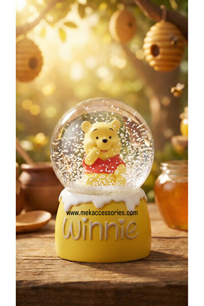 Mek Accessories Winnie The Pooh Figürlü Sarı Kar Küresi - Işıklı Masa Üstü De...