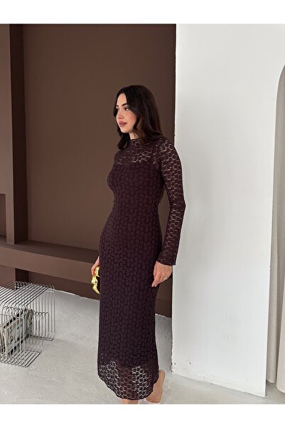 chize Dantel Detaylı İçi Astarlı Uzun Elbise