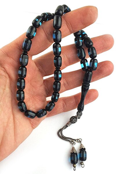 OSESHOP Blue Amber Silver Tassel Design Prayer Beads