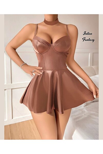 İntive Lingerie Μίνι νυχτικό Intive Fantasy Beige εφέ δέρματος με σχέδιο V-λα...