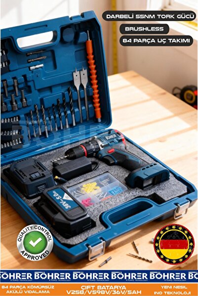 BÖHRER ALMAN ÇİFT AKÜLÜ 36V 5AH DARBELİ 84 PARÇA UÇ TAKIMI HEDİYELİ AKÜLÜ VİD...