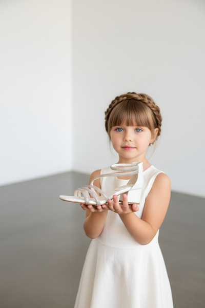 Adım Dünyası Sandale de seară cu toc gros, argintii și cu pietre, pentru fete