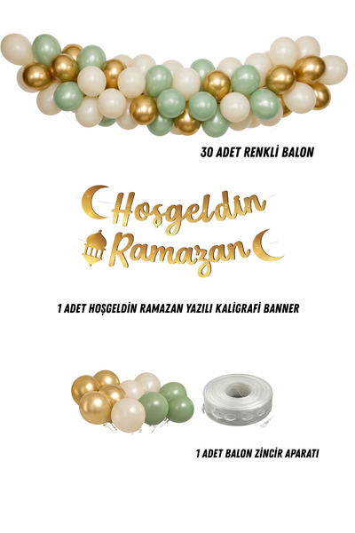 HAPPYLOOPPARTY Hoşgeldin Ramazan Yazılı Kaligrafi 32 Parça Süsleme Seti 11 Ay...