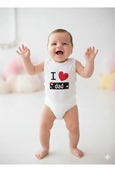 Yonca Çocuk Fantastic Baby 2929 I Love Dad Written Suspender Bodysuit with Sn...