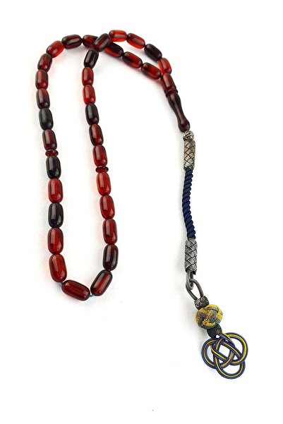 OSESHOP سبحة فضية مزينة بشراشيب من العنبر الناري