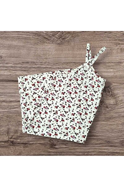 ESTA STORE White Small Floral Patterned String Strap Tank Top String Straps Are Sewn from Its Own Fabric