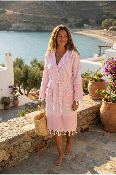 Home رداء حمام من القطن بنسبة 100% مزين بشراشيب بغطاء رأس Hürrem للحمام والسا...