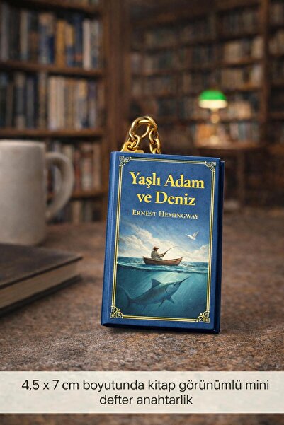 YLDZ سلسلة مفاتيح على شكل دفتر ملاحظات صغير بمظهر كلاسيكي - الرجل العجوز والبحر