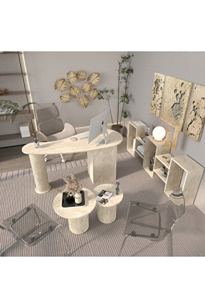 klubeconcept Athena Kolon Ayaklı Mermer Desenli Çalışma Masası Ofis Takımı %1...
