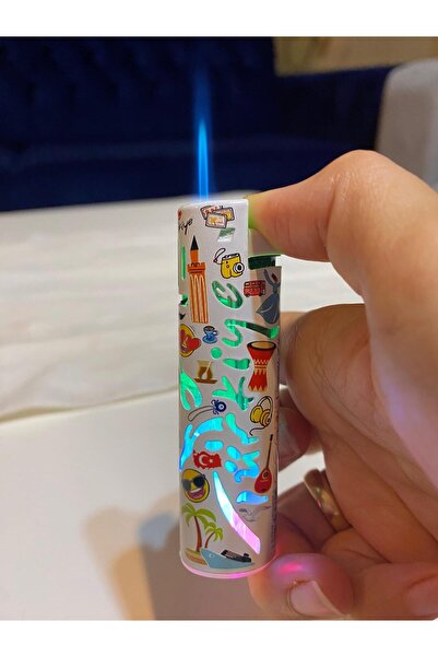 İNDİRİM CENTER Yeni Işıklı Özel Desenli Gazlı Doldurulabilir Şık Tasarım Çakmak