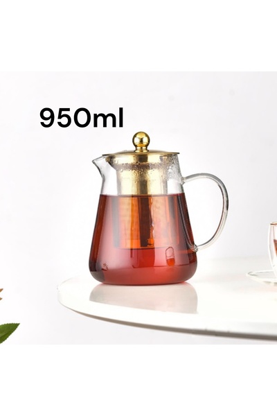 cc bin shihon Glass teapot with a gold infuser, 950ml capacity, elegant tea serving pot