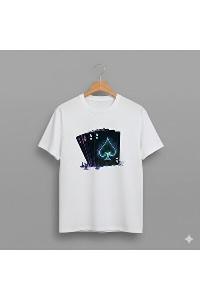 CLASSY.MODA Tricou oversize unisex cu imprimeu Sparkling Ace of Spades și pac...