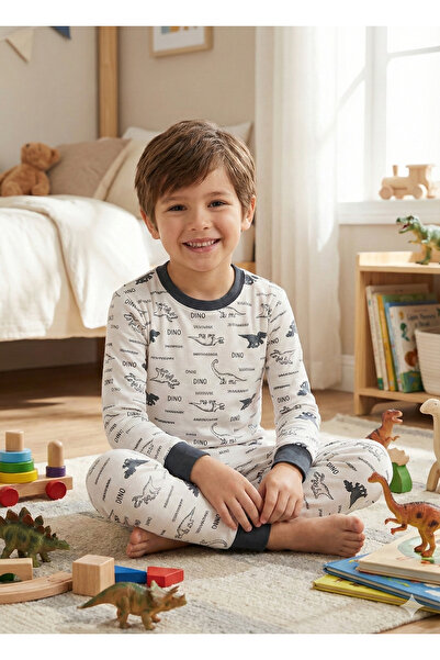 TatlıKids Boys' Patterned Cotton Crew Neck Pajama Set